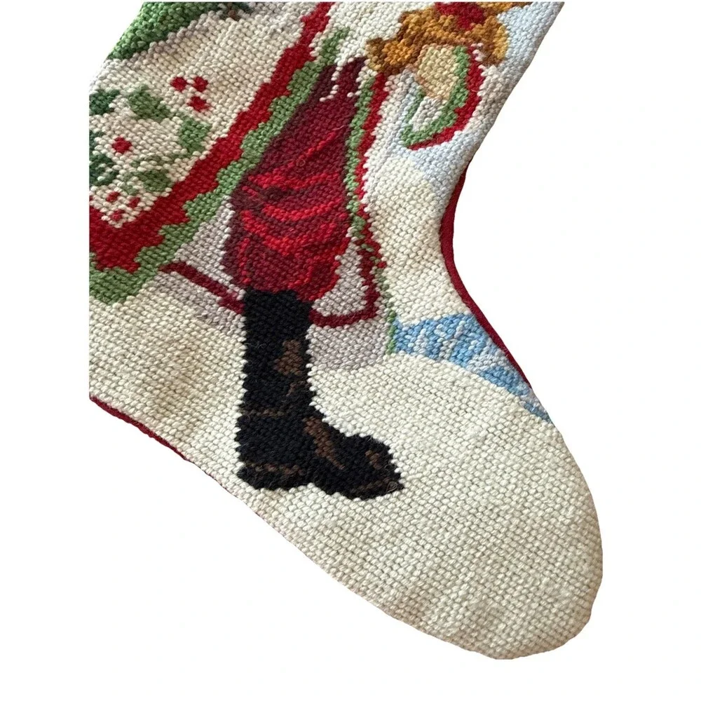 Lynn Haney Santa Teddy Bear Holly Handcrafted Needlepoint Stocking Style SK010LH